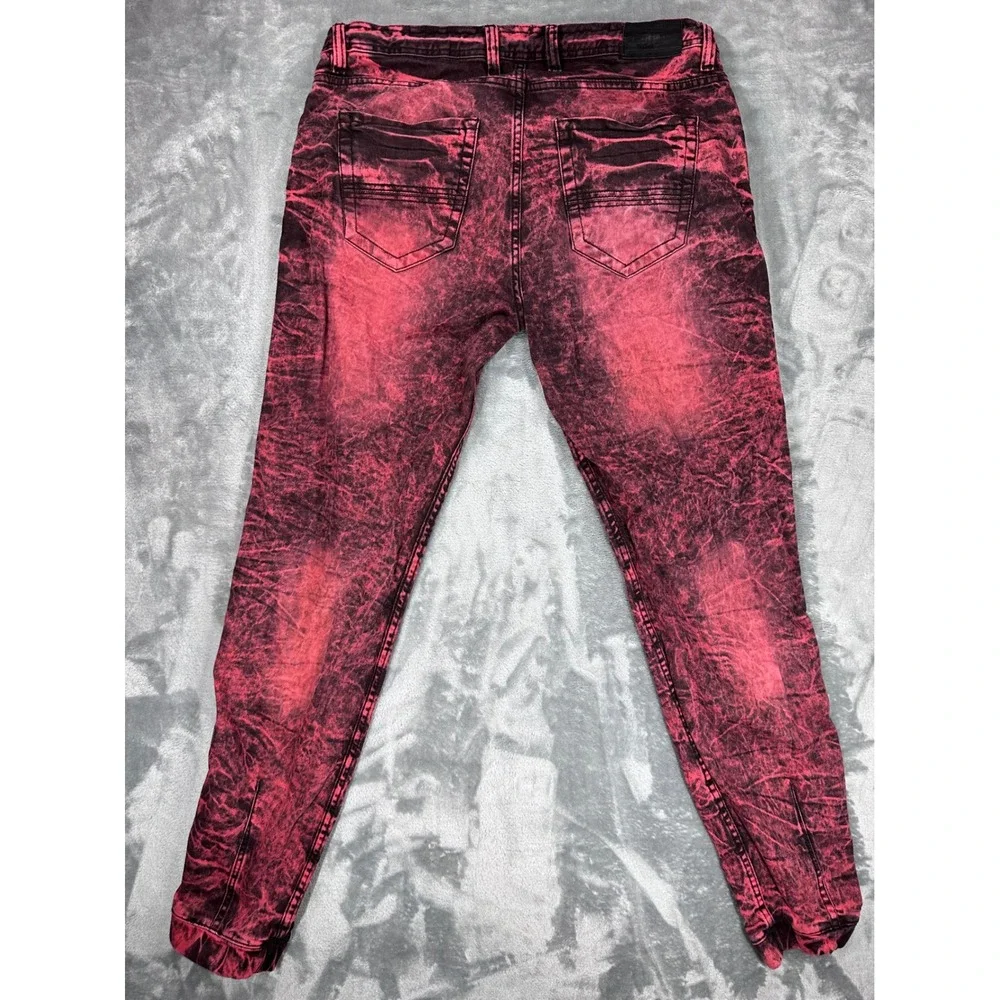 Jordan Craig Mens Slim Fit Acid Wash Jeans Red Black Drawstring 36x32 JJ211